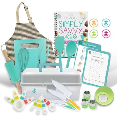 Imagem de Tovla Jr. Kids Real Cooking and Baking Gift Set with Cookbook and Storage Case- Montessori Complete Cooking Supplies for the Junior Chef - Set for Girls & Boys - Utensils and Kid Safe Knives.