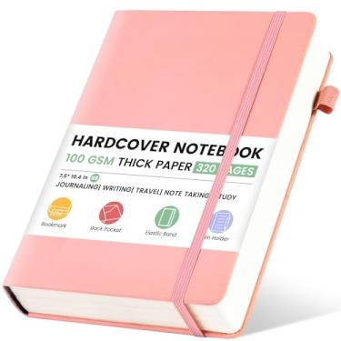 Imagem de CAGIE Caderno pautado universitário de 320 páginas, uso diário, gramatura de papel de 100 g/m², couro, capa dura B5, feminino, 19 x 25 cm, rosa