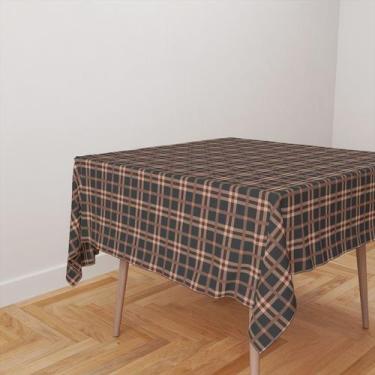 Imagem de Toalha De Mesa Quadrada 4 Lugares Tecido Oxford Xadrez Marrom TL49 - 1