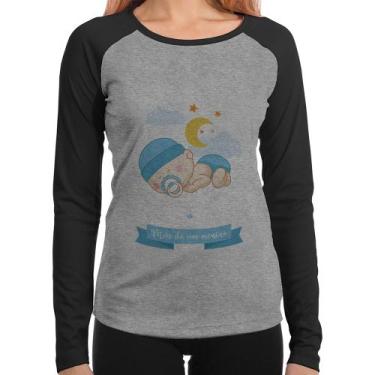 Imagem de Baby Look Raglan Mãe de um menino Manga Longa - Foca na Moda, Cinza, P