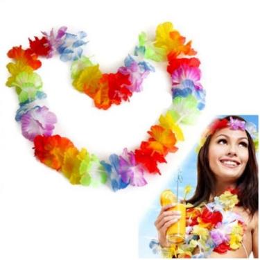 Imagem de Kit Com 12 Colar Havaiano Tecido Coloridos Para Festa Carnaval