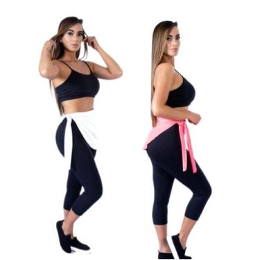 Imagem de Kit com 2 tampa bumbum fitness saia - Rays moda, Branco, Rosa neon, G