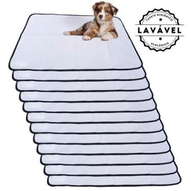 Imagem de Kit com 12 Tapetes Adestradores de Alta Absorção 100x70 Branco com bor