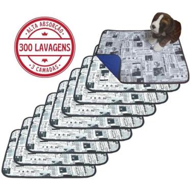 Imagem de Kit com 9 Banheiro para Cães Tecido Ecológico 70x50 Jornal - 3 Camadas