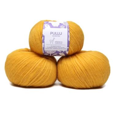 Imagem de Pullu - Conjunto de 3 novelos de lã de merino de alpaca bebê (150 gramas) peso penteado - proveniente diretamente do Peru - Celestial macio e perfeito para tricô e crochê (amarelo dourado)