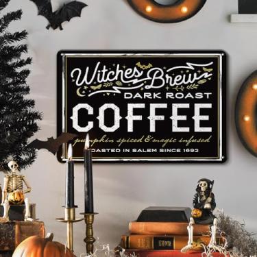 Imagem de Halloween Decor Witch Decor Witches Brew Dark Roast Coffee Metal Tin Sign for Bar Cafe Coffee Garage Kitchen Wall Decor Retro 8x12 Inch