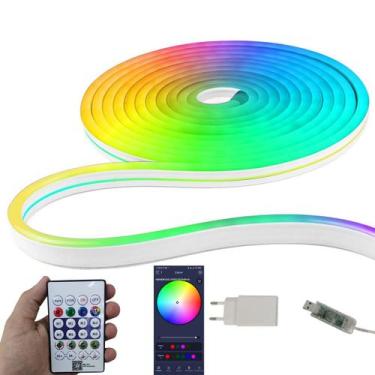 Imagem de Fita Neon Led App Celular RGB 5 Metros IP68 Iluminaçao Casa Sanca Quar