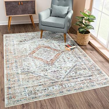 Imagem de Bloom Rugs Tapete antiderrapante lavável 1,2 x 1,8 m - pêssego / bege tradicional persa tapete para sala de estar, quarto, sala de jantar e cozinha - Tamanho exato: 1,2 m x 1,8 m