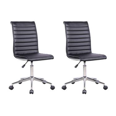Imagem de Conjunto com 2 Cadeiras de Escritório Secretária Giratórias Marilyn Preto