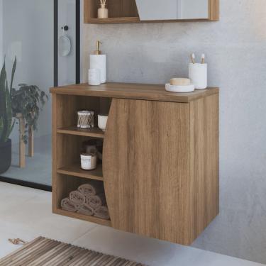 Imagem de Gabinete de Banheiro Suspenso 70cm Laura com 1 Porta e 2 Prateleira sem Cuba