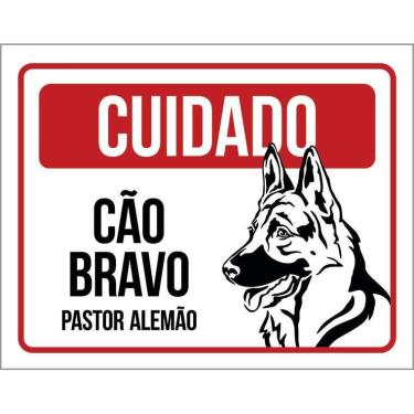 Imagem de Kit 3 Placas Cuidado Cão Cachorro Bravo Pastor Alemão