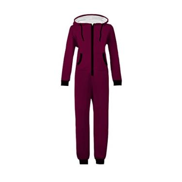Imagem de Macacão unissex com capuz masculino e feminino da Wotogold, Dark Red With Black Zipper, Medium
