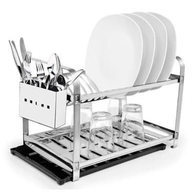 Imagem de Escorredor de Louca 16 pratos com bandeja e porta talheres em aço inox