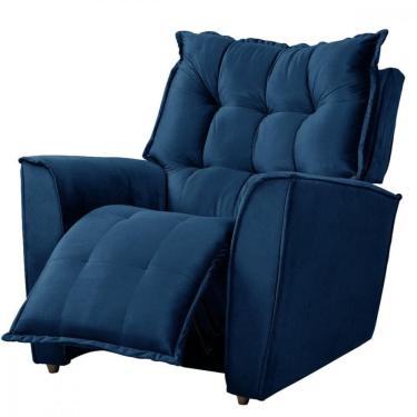 Imagem de Poltrona Da Mamãe Para Sala Reclinavel Carinho Veludo Azul