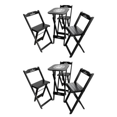 Imagem de Kit 2 Conjuntos Bistrô Mesa Com 3 Banquetas Dobráveis De Madeira Personalizada Hei - Preta