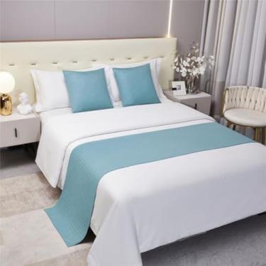 Imagem de Cachecol de corredor de cama de hotel, moderno, sedoso, cobertor de cor sólida, cobertores, decoração, sem desbotamento, proteção de cama, acessórios de cama para cama de solteiro queen size - azul