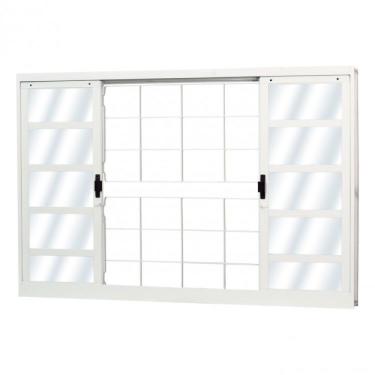 Imagem de Janela de Correr Aço 4 Folhas com Grade Quadriculada Mgm Minas Sul 100cmx150cm Vidro Liso Incolor Branco