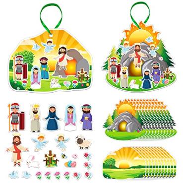 Imagem de FaCraft Faça uma páscoa que ele vive cenas adesivas, 24 conjuntos de artesanato de páscoa para crianças, adesivos de ressurreição de páscoa, ornamentos de árvore, faça você mesmo, adesivos religiosos de Jesus para a bíblia cristã, domingo, escola, presentes