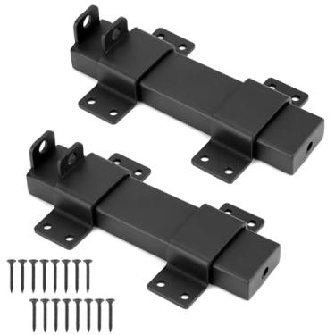 Imagem de QWORK Trava de portão deslizante, 2 conjuntos de travas resistentes com orifício para cadeado, aço forjado revestido com pó, para cercas de madeira, fechadura de porta de celeiro, portão de cerca