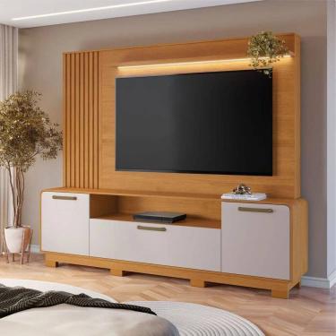 Imagem de Estante para TV até 65 Polegadas com LED Apego Candian - Cinamomo/Off - JCM Móveis