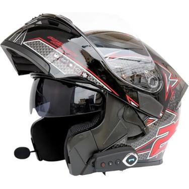 Imagem de Capacete De Moto Flip Up Bluetooth Modular Capacete De Motocicleta Integral Aprovado Pela Dot/Ece Antiembaçante Duplo Viseira Solar Forro Interno Removível Bike Cruiser Cho, D, XL=(61~62CM)