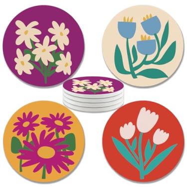 Imagem de zcyhtqp, Conjunto de 4 porta-copos de cerâmica redondos absorventes engraçados com base de cortiça, porta-copos de cerâmica de arte moderna abstrata, presentes para casa, cozinha, bar, mesa de centro