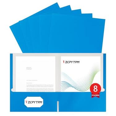 Imagem de 8 pacotes de pastas de arquivo azuis com dois bolsos, tamanho carta de pasta de arquivo, 21 x 28 cm para escritório, escola e casa, pasta de arquivos organizadora
