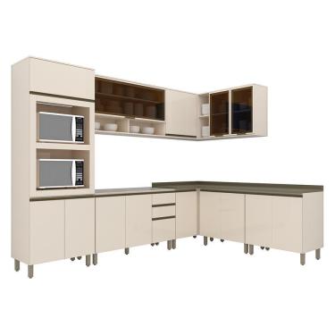 Imagem de Cozinha Completa De Canto 8 Peças Connect Off White Com Torre Quente 2 Fornos - Móveis Henn Off White