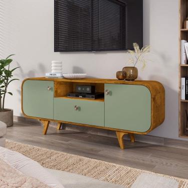 Imagem de Rack para TV Até 55 Polegadas Bianchi 2 Portas 1 Gaveta Naturallle/Pistache - Pnr Móveis