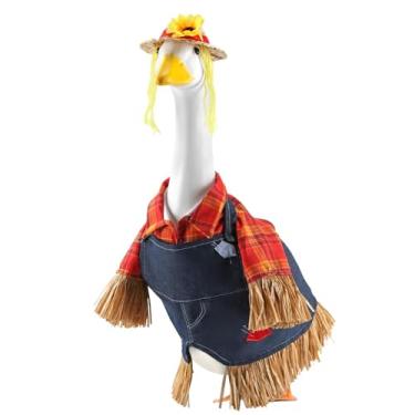 Imagem de EKOREST Roupas de ganso espantalho para estátua de gramado de 58 cm, fantasia fofa para estátua de plástico/cimento, roupas de escultura sazonal para decoração de festa