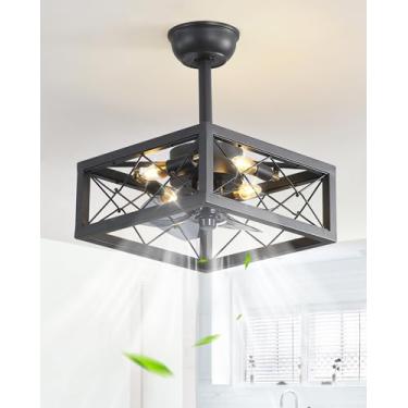 Imagem de Cusp Barn Ventiladores De Teto Embutidos Com Gaiola Preta 20" Luzes E Controle Remoto, Pequeno Ventilador Rústico Industrial Tipo Fazenda Para Quarto Cozinha