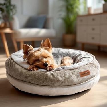 Imagem de Deconovo Cama calmante para cães pequenos – Cama redonda impermeável para animais de estimação com capa lavável, espuma de caixa de ovo 26D, parte inferior antiderrapante, zíper anti-rasgo para uso