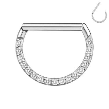 Imagem de BodyAce F136 Anéis de septo de titânio em forma de D argolas de cartilagem 16G brincos de segmento articulado clicker para torre Daith Conch Helix Tragus Piercing Jewelry, 10mm, Titânio Zircônia