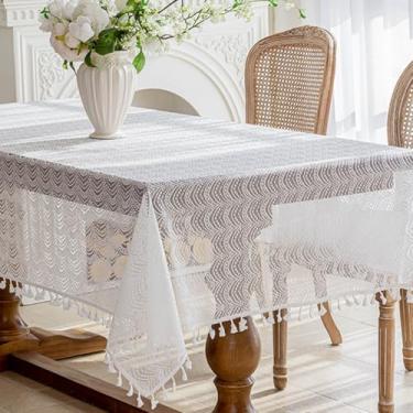 Imagem de KAIJIE Toalha de mesa de material de poliéster, design de renda vazada, decoração retangular, toalha de mesa jacquard para cozinha, sala de jantar, restaurante 140 x 240 cm