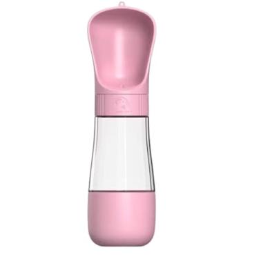 Imagem de Garrafa para Água e Ração de Pets, 27,9 cm, Rosa, Dispensador Portátil 2 em 1