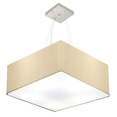 Imagem de Lustre Pendente Quadrado Vivare Md-4071 Cúpula Em Tecido 30/70x70cm - Bivolt Algodão-crú 127/220v