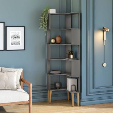 Imagem de Estante Multiuso de Canto 6 Prateleiras Berlim Grafite