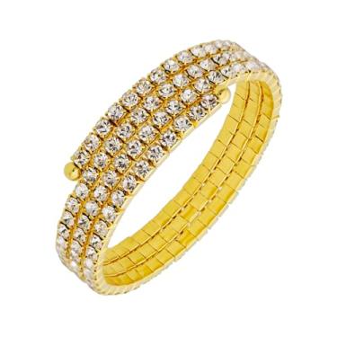Imagem de JSEA Pulseira de strass dourada prateada feminina em camadas espiral elástica para formatura, 2#, Strass Metal, Sem Pedra Preciosa