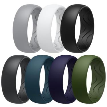 Imagem de Egnaro Anéis masculinos de silicone de 8 mm de largura e 2,5 mm de espessura, faixas elásticas pretas de borracha para remoção de ervas daninhas e sulcos respiráveis para treino de academia, 12.5-13