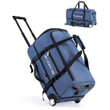 Imagem de Ponhog Bolsa esportiva com rodinhas com rodas, bolsa de viagem grande com compartimento para sapatos, resistente à água, com rodinhas para homens e mulheres, viagem noturna, Azul, 25 inch
