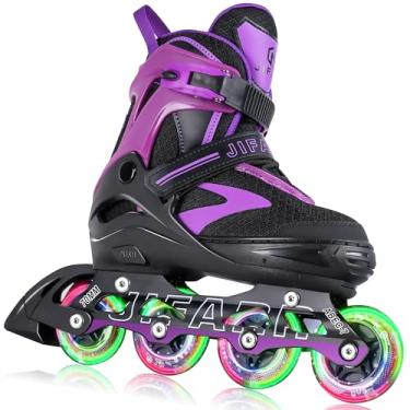 Imagem de JIFAR Patins em Linha Ajustáveis com Rodas Iluminadas para Jovens e Adultos (Preto, Roxo, Grande)