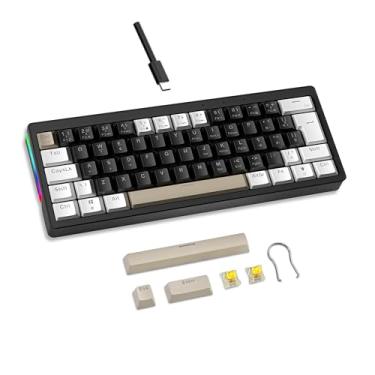 Imagem de Mini Teclado Mecânico Formato 60% com Fio, Teclas Removíveis, Retroiluminação RGB, 61 Teclas para Jogospara Windows, laptop, PC, Mac - (Preto e Branco-switch amarelo)