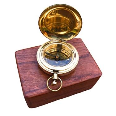 Imagem de NauticalMart Bússola de Latão com Botão de Pressão Gravável Compasso de Direção