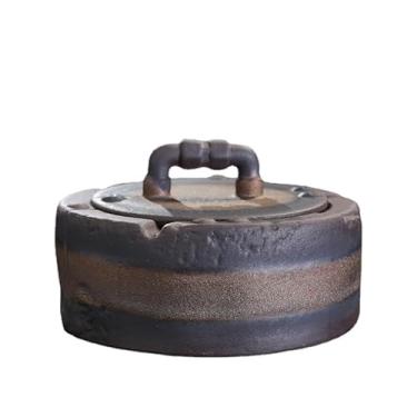 Imagem de Cinzeiro de ervas daninhas cinzeiro com tampa de fita de cerâmica, cerâmica áspera, lama de rocha antiga, cinzeiro à prova de vento, recipiente de escória para traças de cigarros cinzeiros para