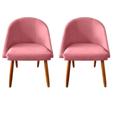 Imagem de Kit 2 Cadeiras para Sala de Jantar Estilo Moderno com Pés Palito e Revestimento em Veludo Premium (Rosa)
