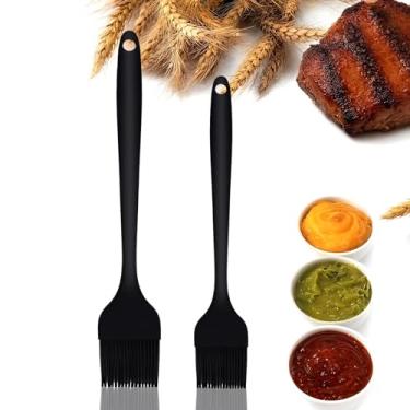 Imagem de Pacote com 2 pincéis de silicone sem BPA – Conjunto de regar pastelaria com núcleo duplo de aço para churrasco e assar, escovas de óleo à prova de calor e laváveis na máquina de lavar louça (preto)