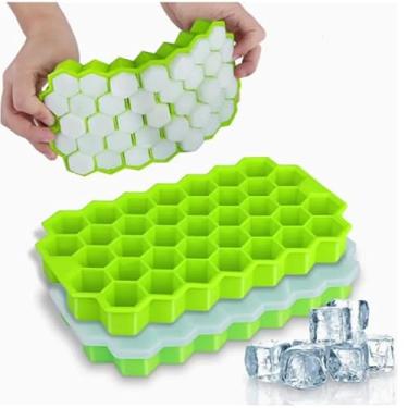 Imagem de 1 bandeja de gelo de silicone em forma de favo de mel – molde hexagonal de 37 grades para cubos de gelo e bolas de gelo perfeitamente moldadas