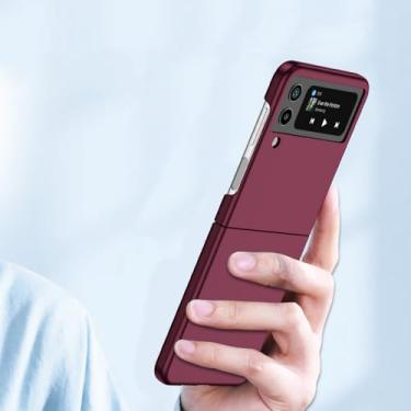 Imagem de Capa fina dobrável para samsung galaxy z flip 4 5 5g flip5 flip4 flip3 flip 3 2 flip2 zflip4 capa fashion, vinho tinto, para samsung z flip 4
