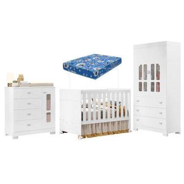 Imagem de Quarto De Bebê New Katatau Branco Acetinado Com Colchão Ortobom ? Reller