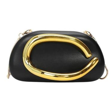 Imagem de Bolsa De Mão Luxuosa Bolsa De Ombro Bolsa Transversal Couro PU Metálico Com Alça De Corrente Adequado Para Casamentos Festas Jantares Formais (Preto)